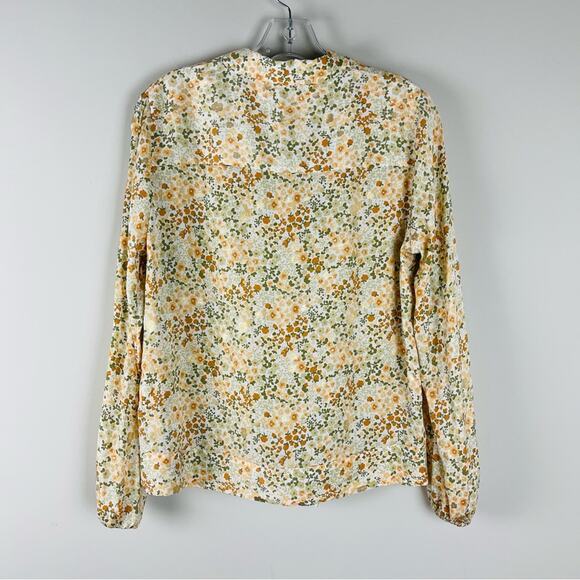 Lauren Conrad cream peach gold floral tie button front top small - Picture 4 of 8